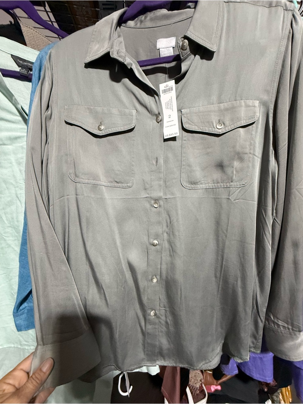 chic girl  Light Gray Long-Sleeve Button-Down Shirt